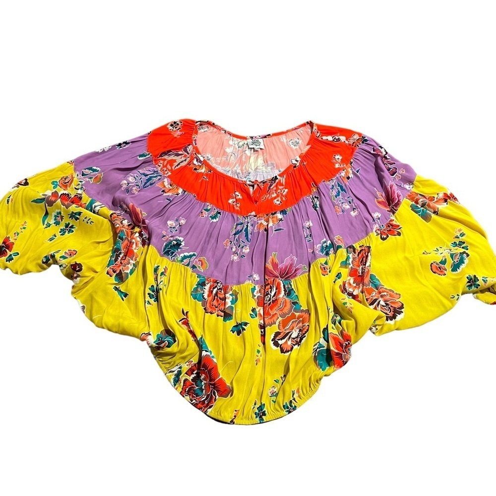 Ivy Jane Bohemian Floral Multicolored Patchwork Oversized Blouse Batwing S/M